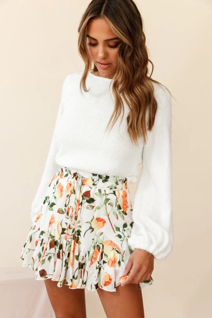 Robyn Flounce Mini Skirt Rose Print White/Orange - Image 4