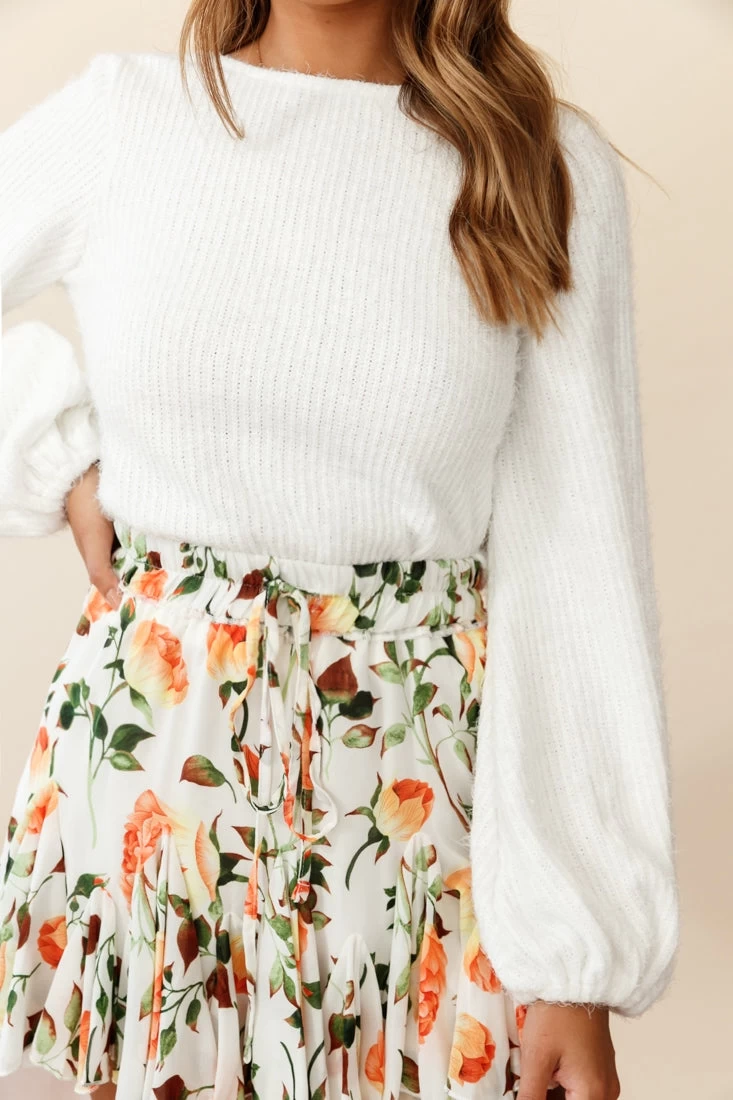 Robyn Flounce Mini Skirt Rose Print White/Orange - Image 6