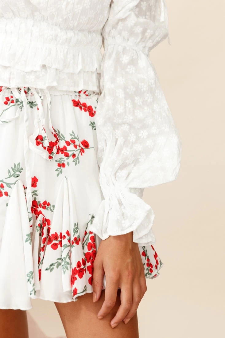 Robyn Flounce Mini Skirt Floral Print White - Image 5