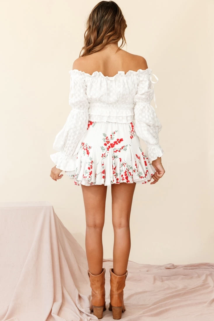 Robyn Flounce Mini Skirt Floral Print White - Image 4