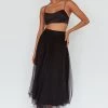 Jasmine Organza Mesh Elasticated Waist Midi Skirt Black