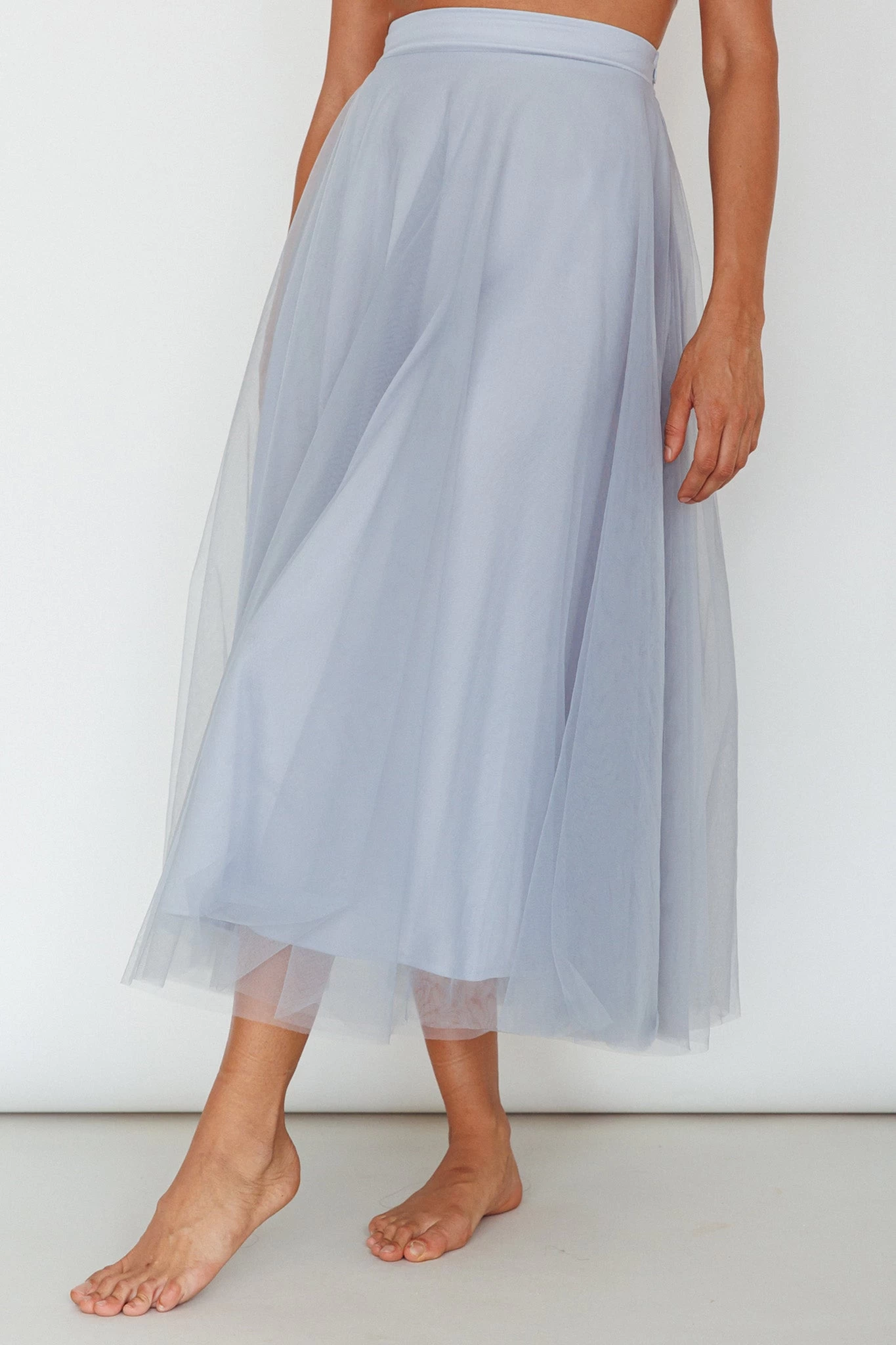 Jasmine Organza Mesh Elasticated Waist Midi Skirt Blue - Image 4