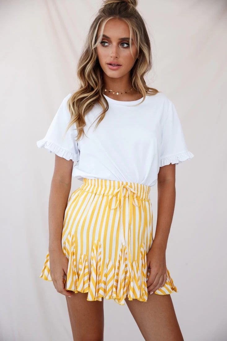 Robyn Pleated Striped Mini Skirt Yellow Stripe - Image 5