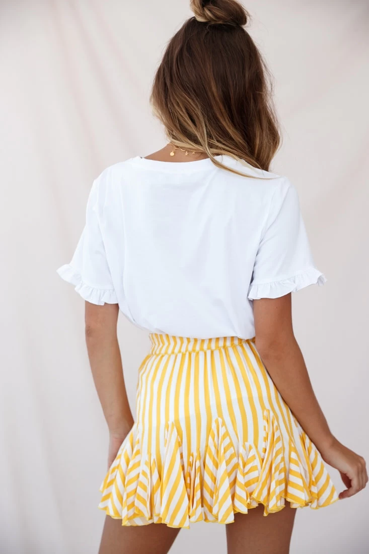 Robyn Pleated Striped Mini Skirt Yellow Stripe - Image 3