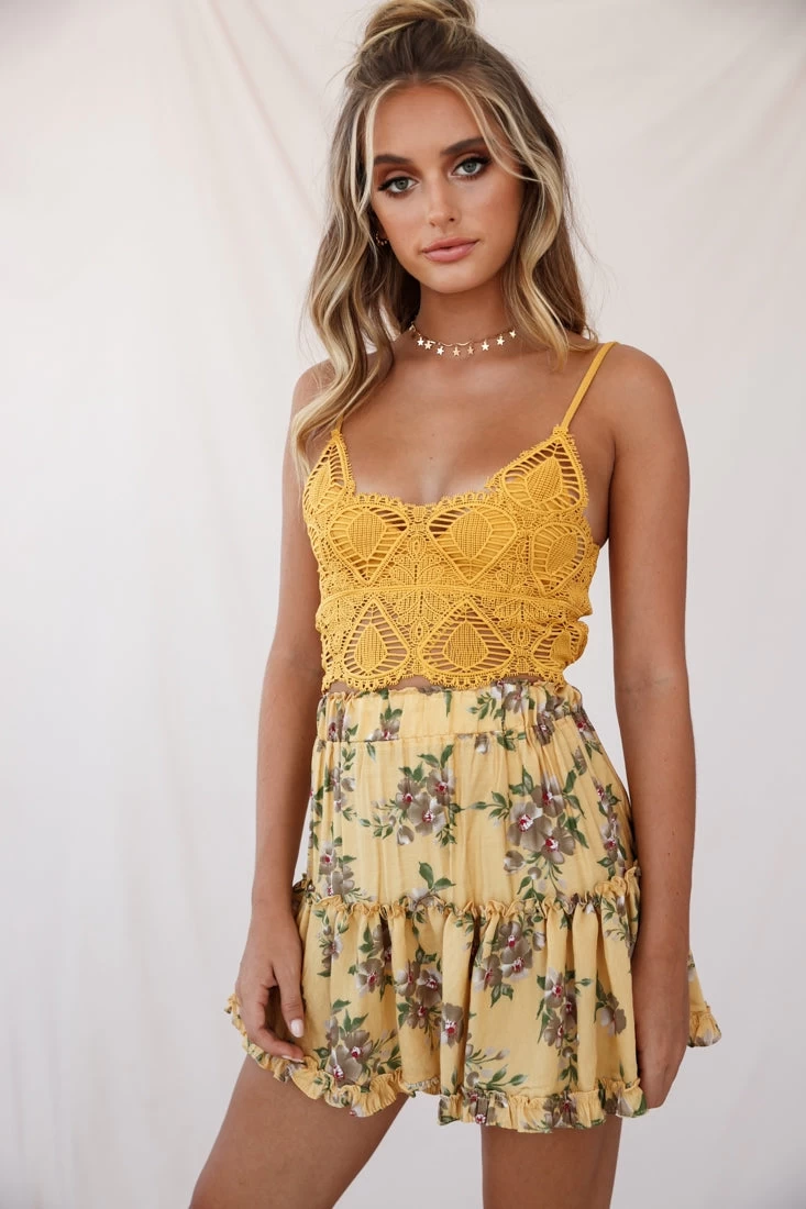 Alexi Floral Mini Skirt Mustard Print - Image 2