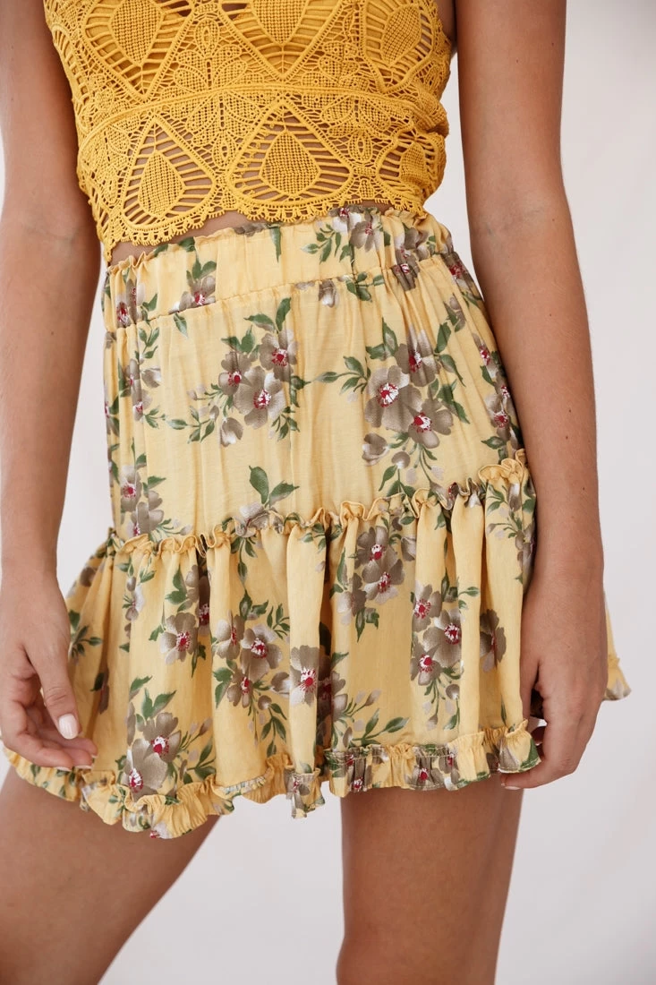 Alexi Floral Mini Skirt Mustard Print - Image 4