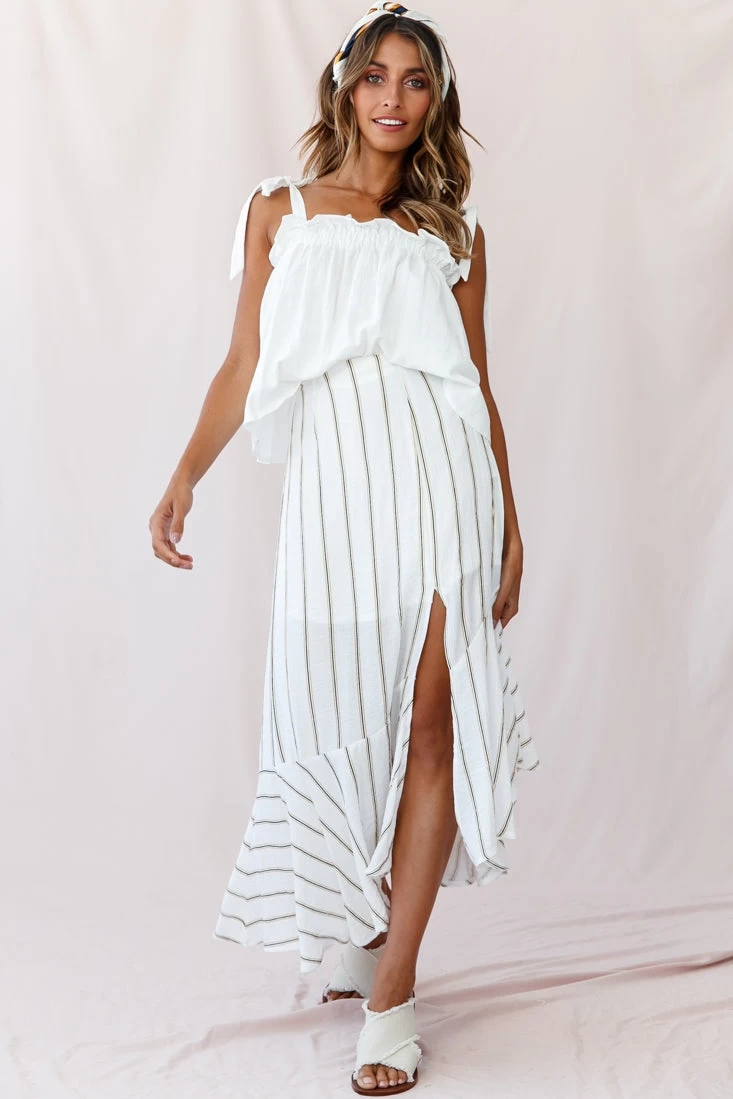 Friday Front Split Maxi Skirt Stripe Print Mustard/Navy - Image 6