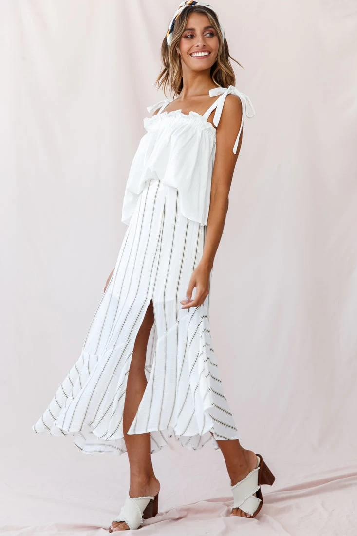 Friday Front Split Maxi Skirt Stripe Print Mustard/Navy - Image 2