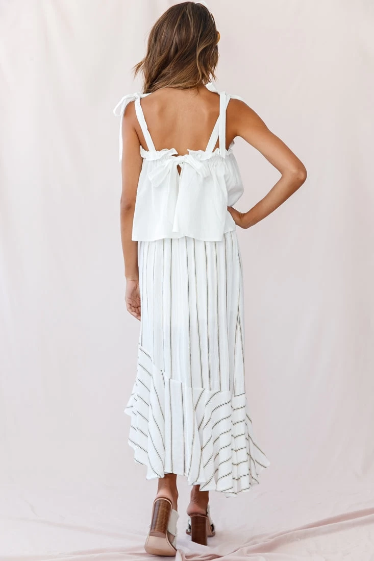 Friday Front Split Maxi Skirt Stripe Print Mustard/Navy - Image 3