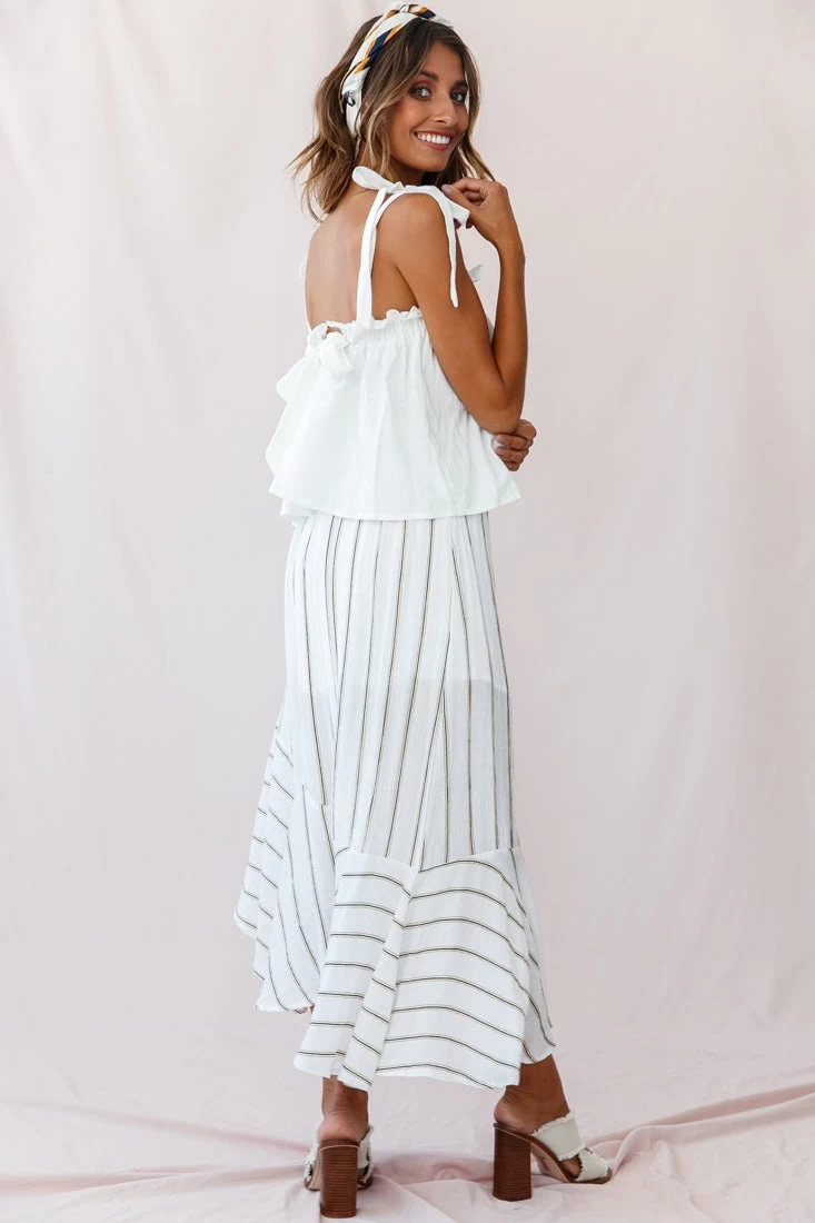 Friday Front Split Maxi Skirt Stripe Print Mustard/Navy - Image 5