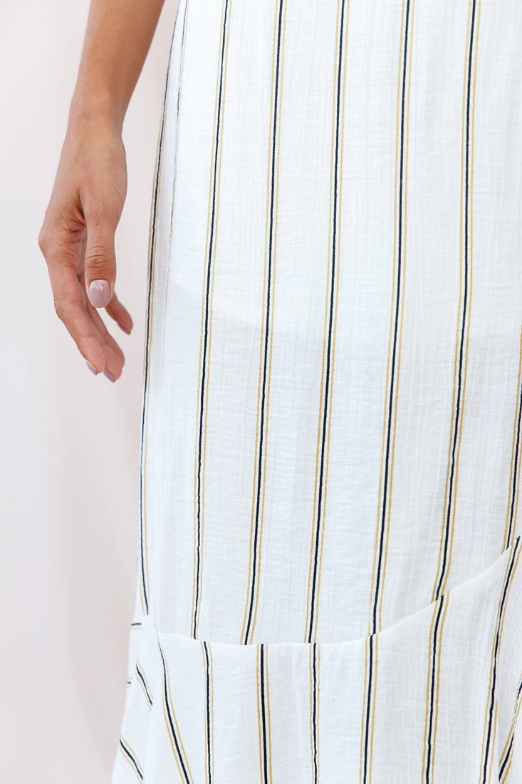 Friday Front Split Maxi Skirt Stripe Print Mustard/Navy - Image 4