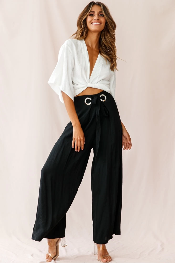 Saigon Wide Leg Eyelet Pants Black - Image 2