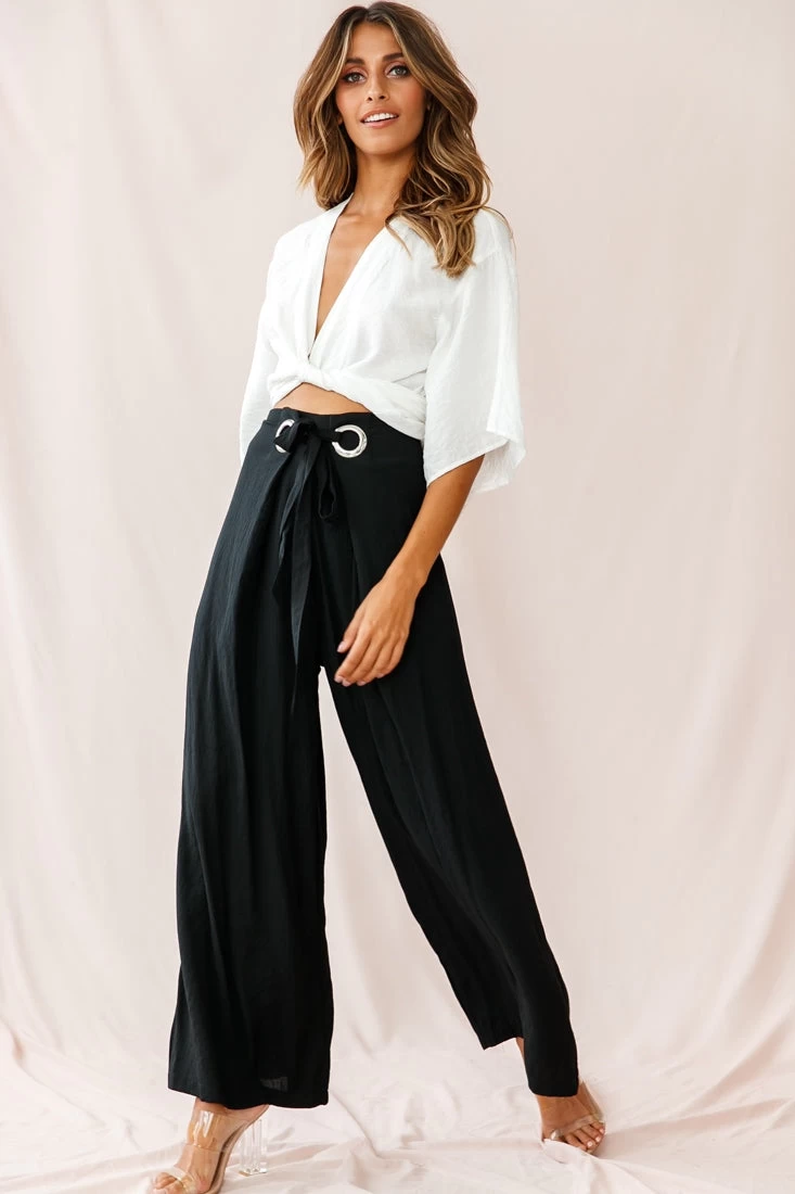 Saigon Wide Leg Eyelet Pants Black - Image 3