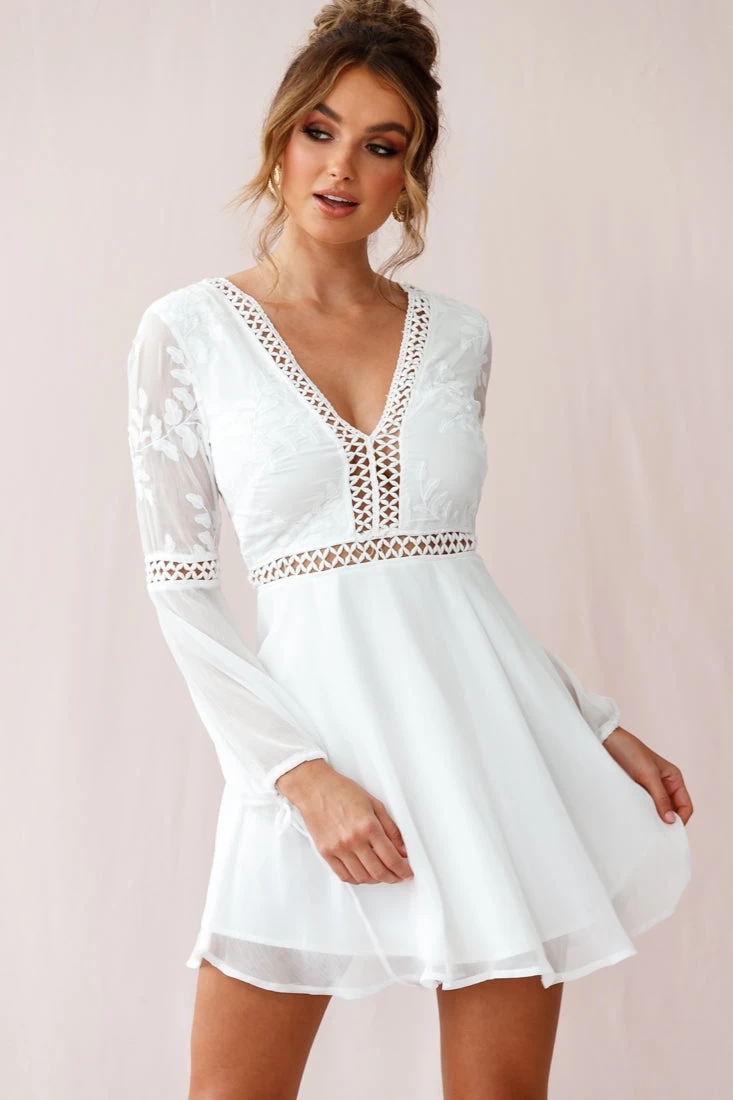 Carson Crochet Bell Sleeve Dress White - Image 2