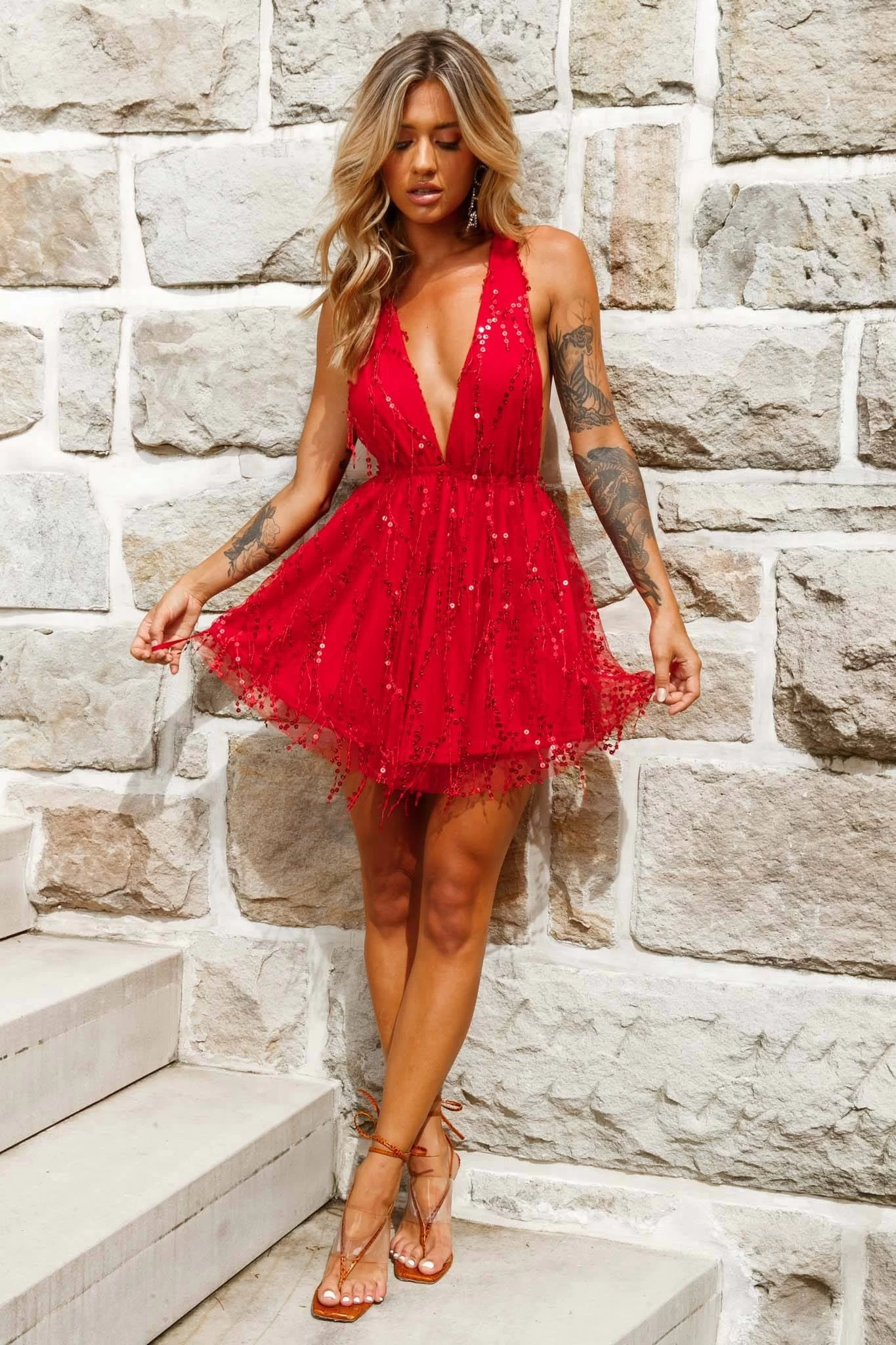 Ariana Sequin Mini Party Dress Red - Image 2