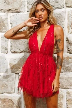 Ariana Sequin Mini Party Dress Red