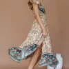 Mayan Angel Sleeve Wrap Midi Dress Floral Nude