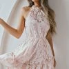 Ever After Halterneck Elasticated Waist Lace Mini Dress Apricot