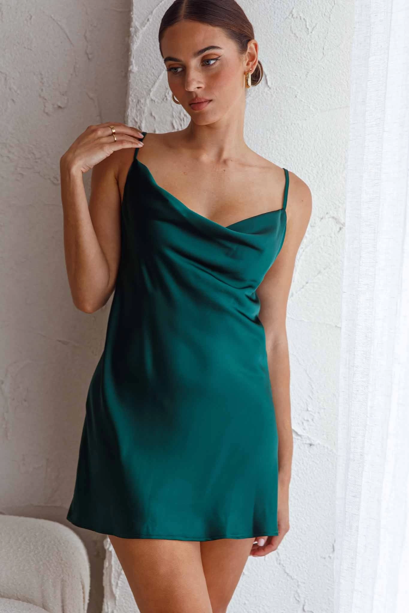 Xanadu Cowl Neck Slip Dress Forest Green - Image 5