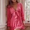 Anthea Bow-Tie Front Layered Frill Dress Hot Pink