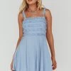 Illia Frill Trim Textured Dress Blue