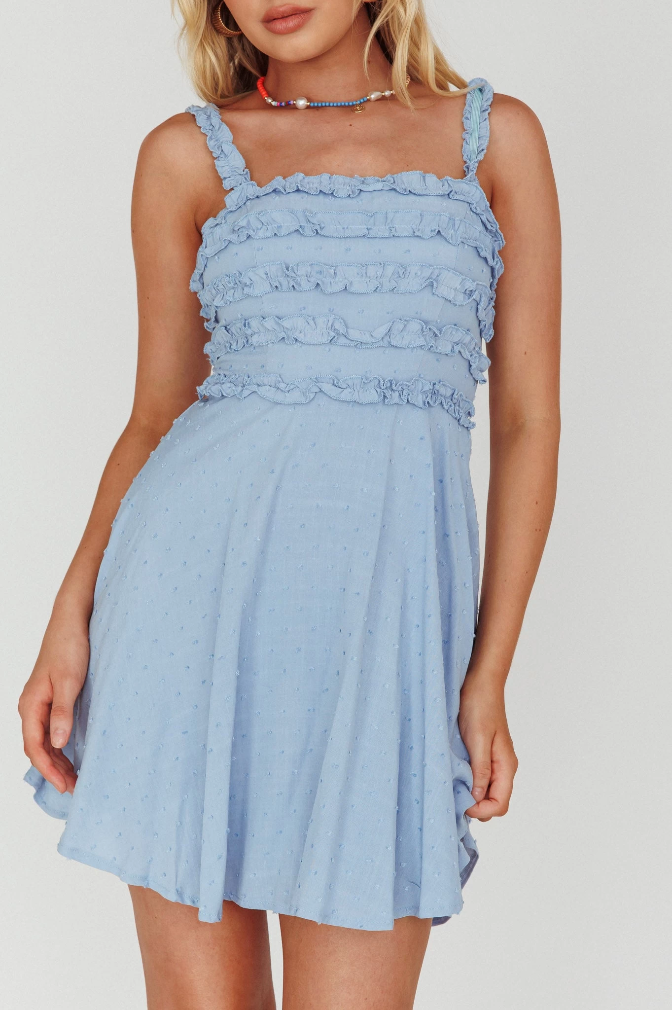 Illia Frill Trim Textured Dress Blue - Image 4