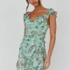 Make Memories Frill Strap Mini Dress Floral Mint