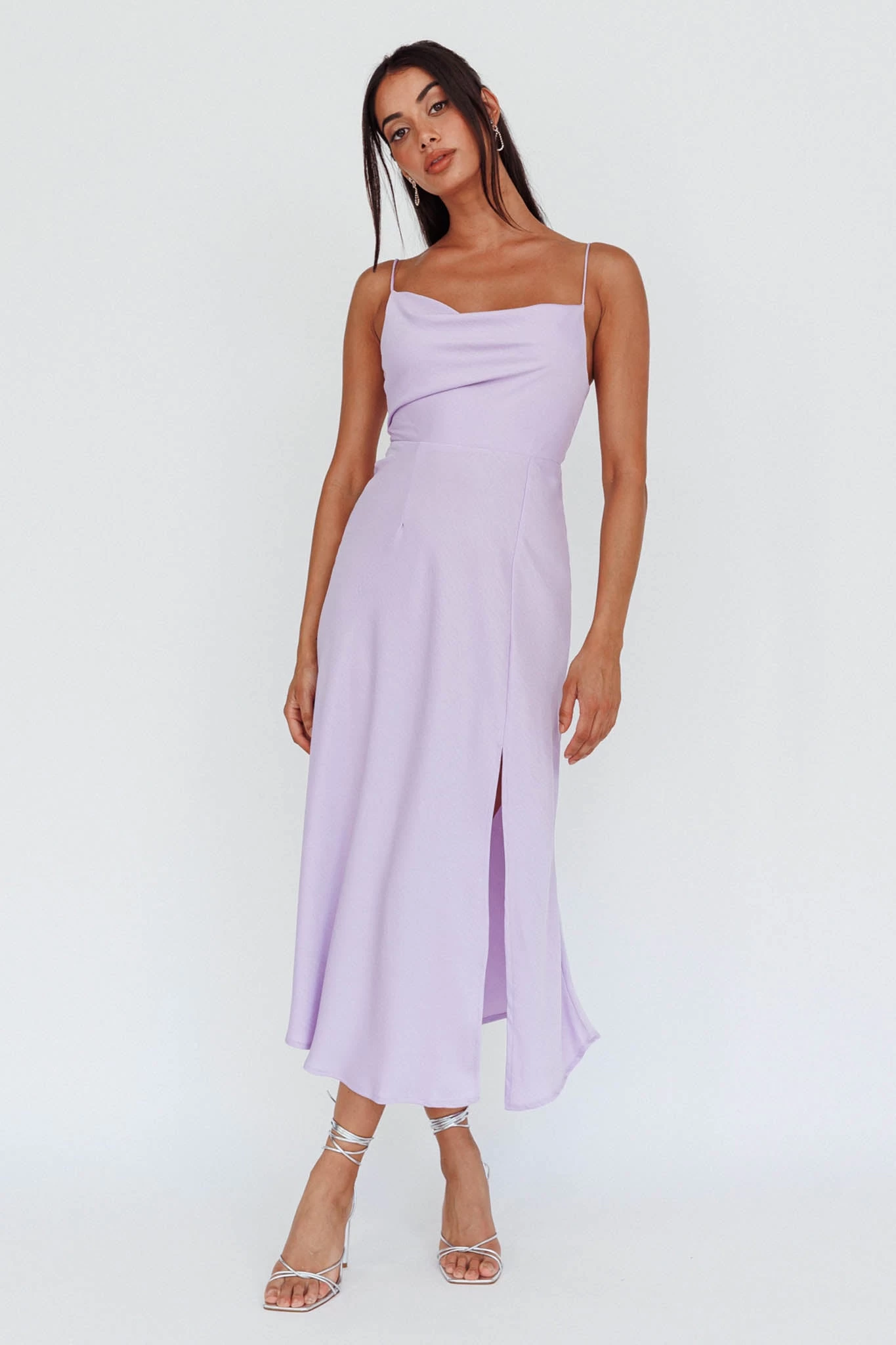 Suki Front Split Midi Dress Lilac - Image 2