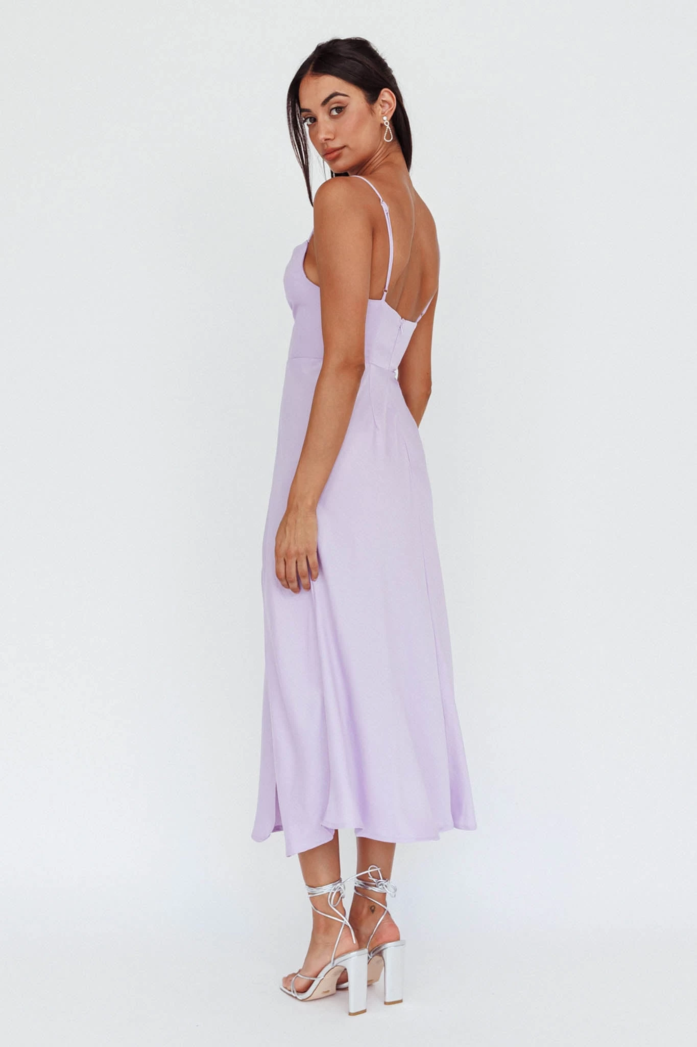 Suki Front Split Midi Dress Lilac - Image 3