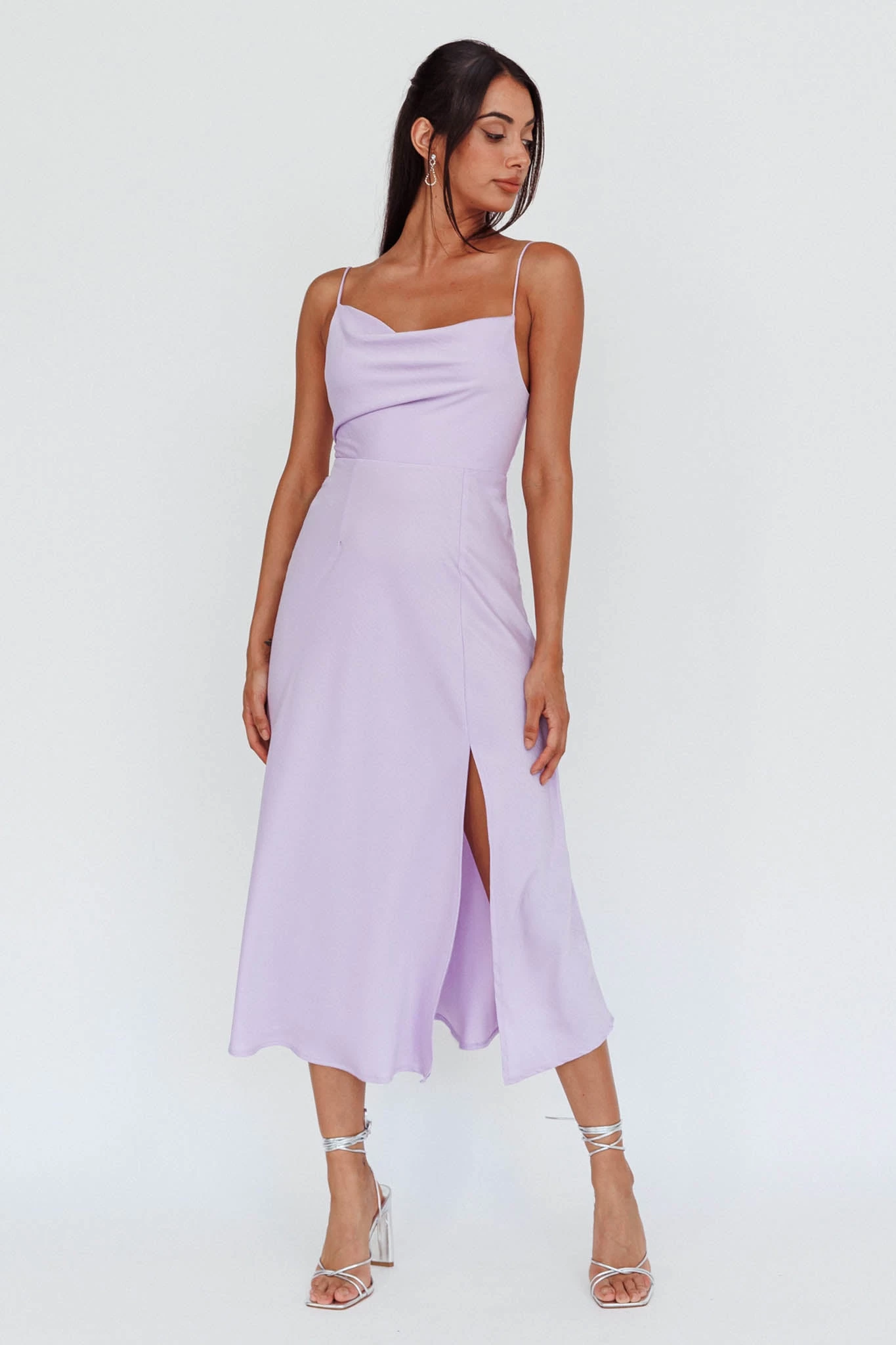 Suki Front Split Midi Dress Lilac - Image 6