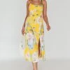 Suki Front Split Midi Dress Lily Mustard