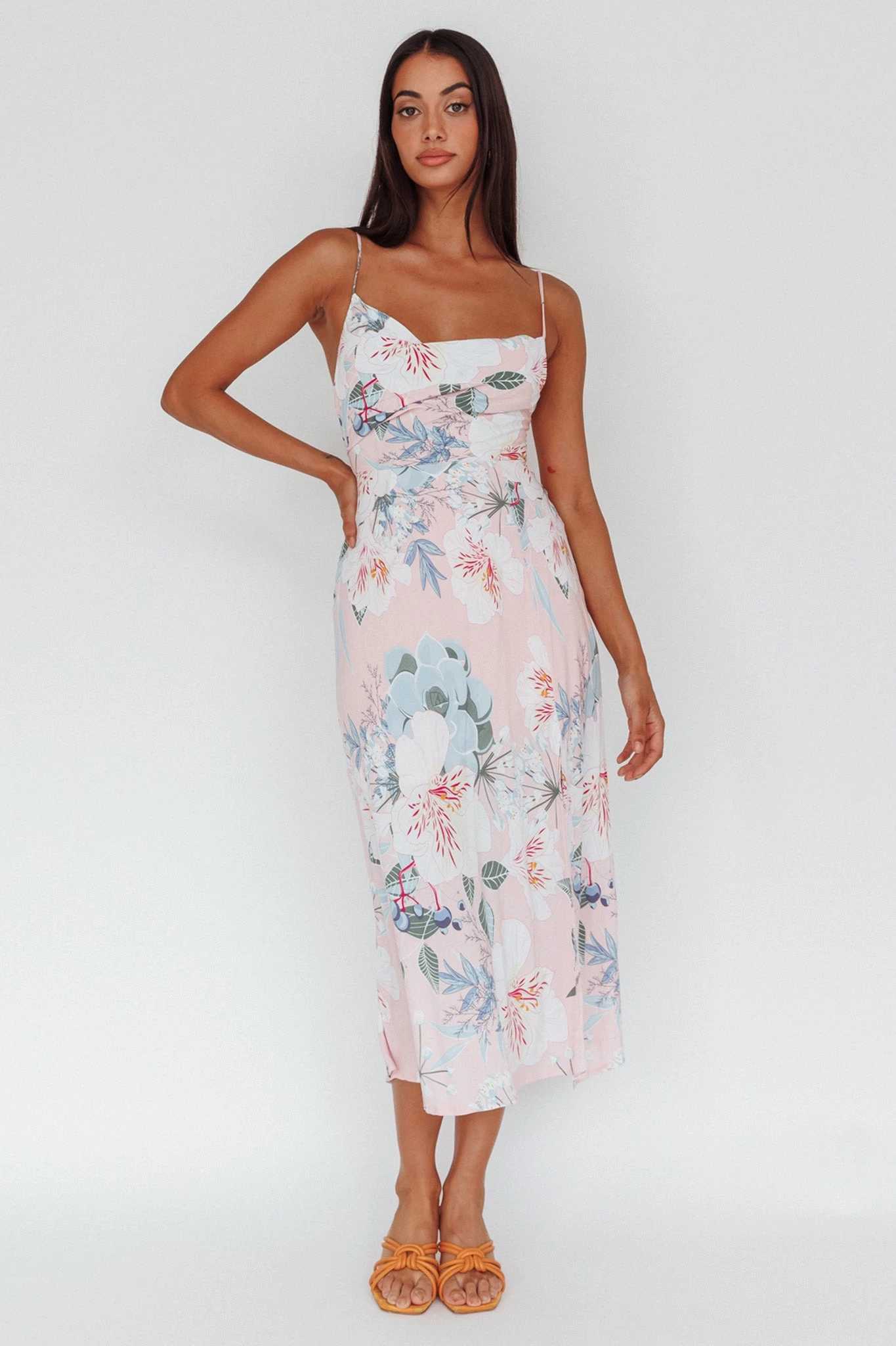 Suki Front Split Midi Dress Lily Light Pink - Image 3