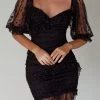 La Vida Sweetheart Neckline Puff Sleeve Dress Black