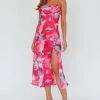 Well Versed Pleated Bust Front Split Dress Flora Pink