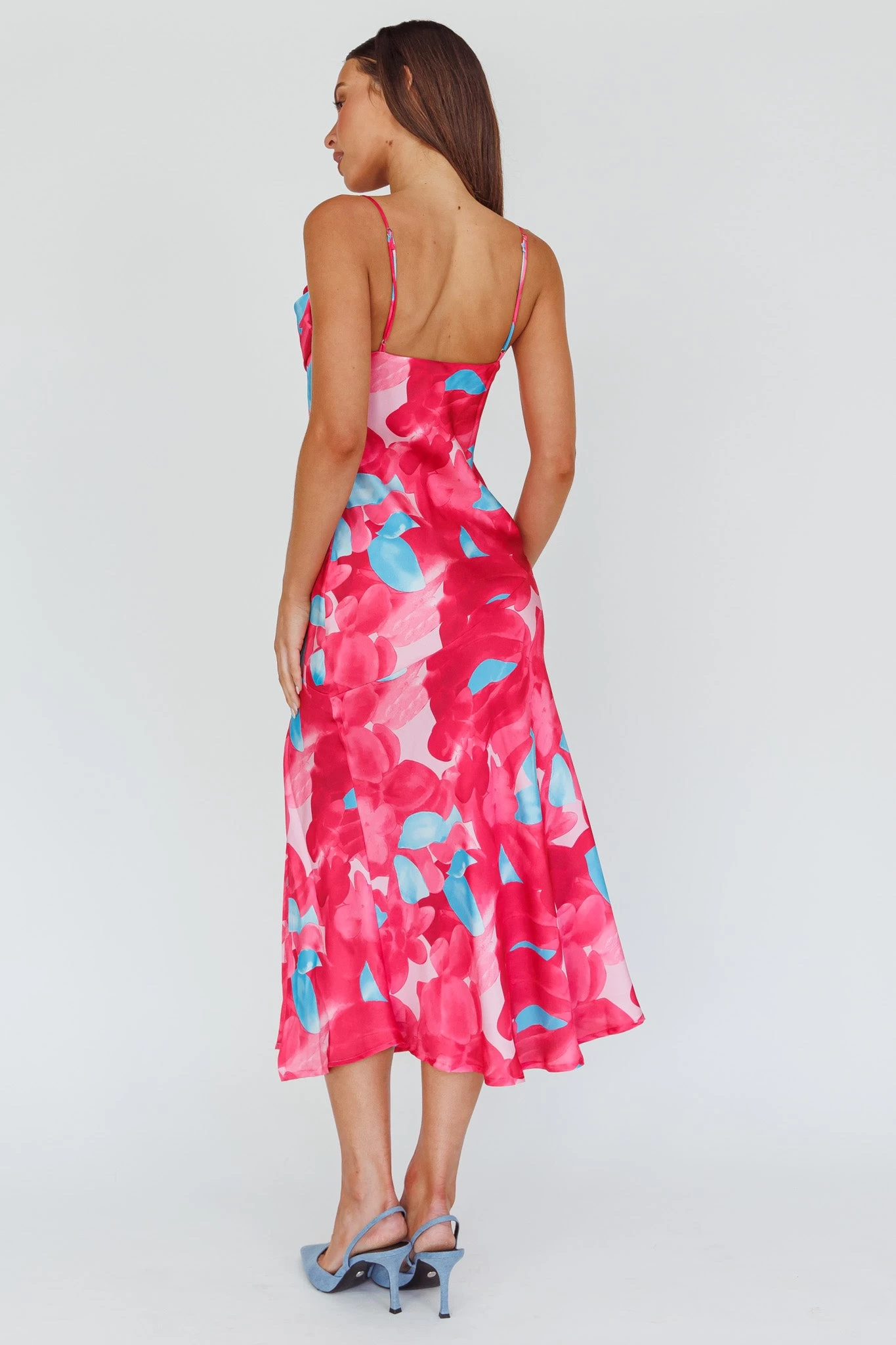 Well Versed Pleated Bust Front Split Dress Flora Pink - Image 2