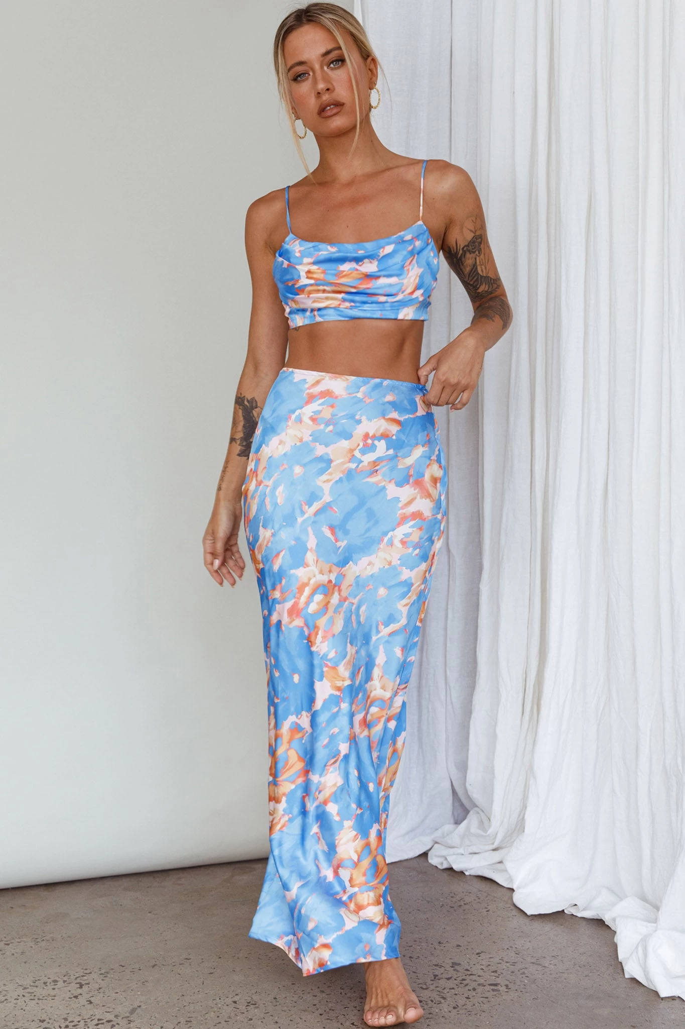 Well Versed Maxi Skirt Abstract Blue - Image 6