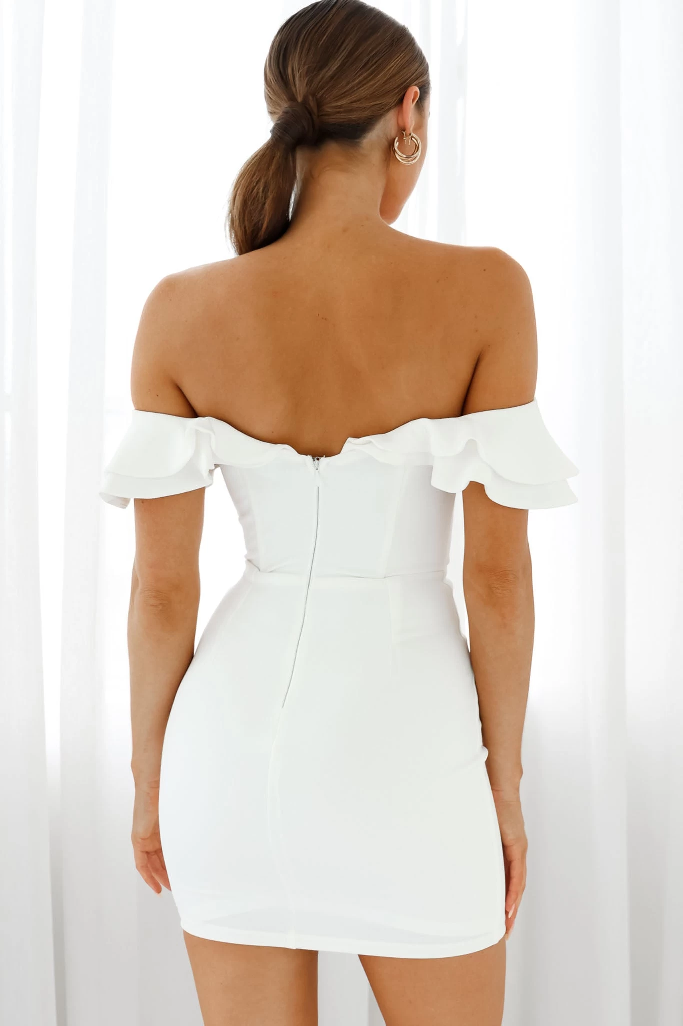 Rossi Off-Shoulder Double Ruffle Dress White - Image 2