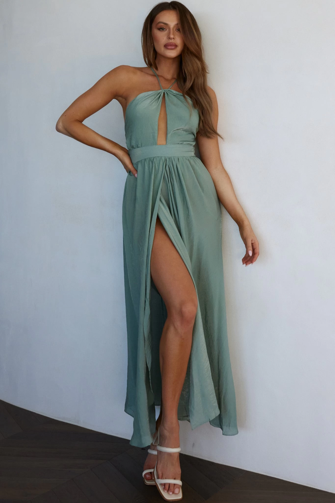 Athena High Split Maxi Dress Olive - Image 5