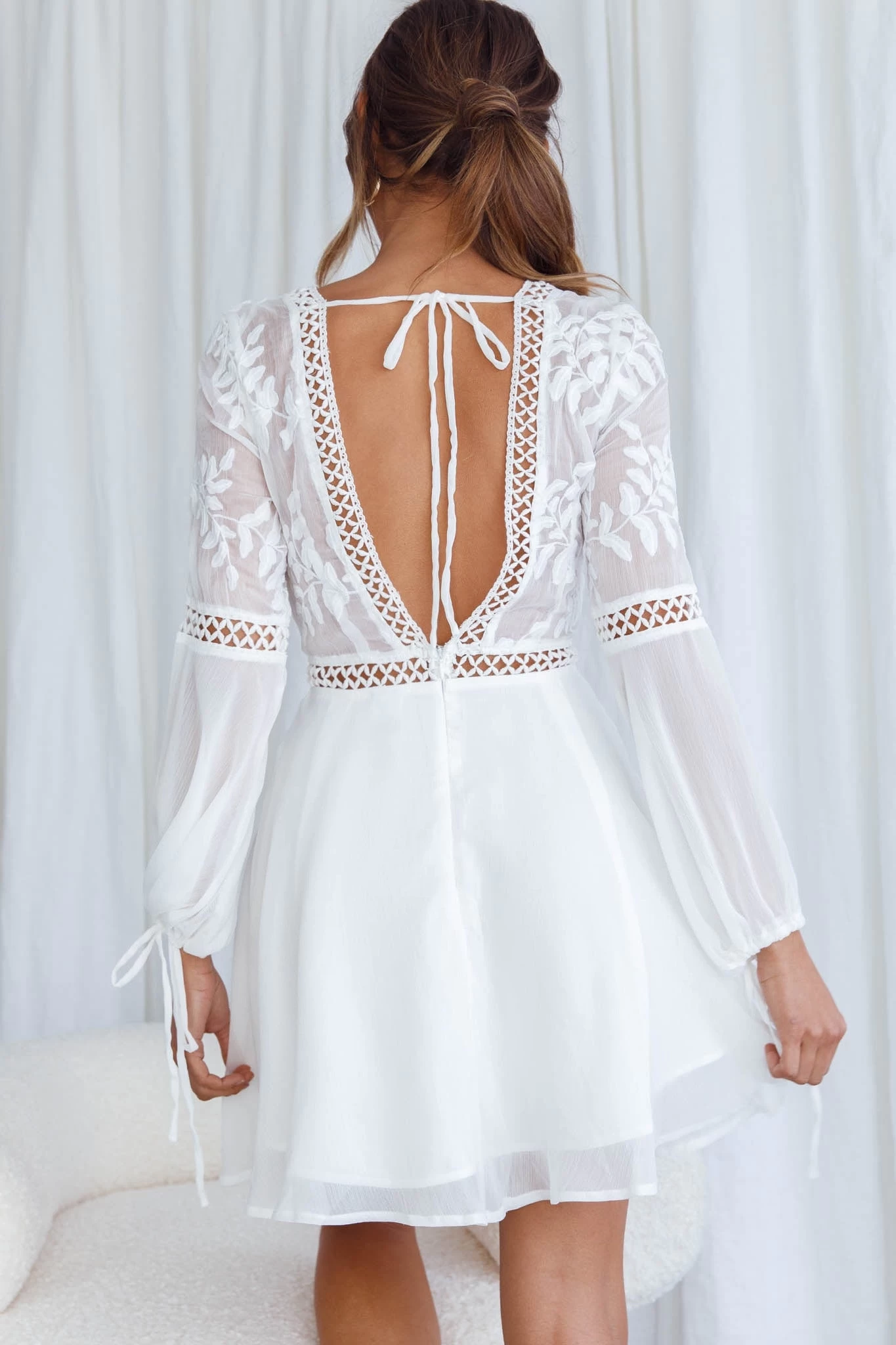 Carson Crochet Bell Sleeve Dress White - Image 6