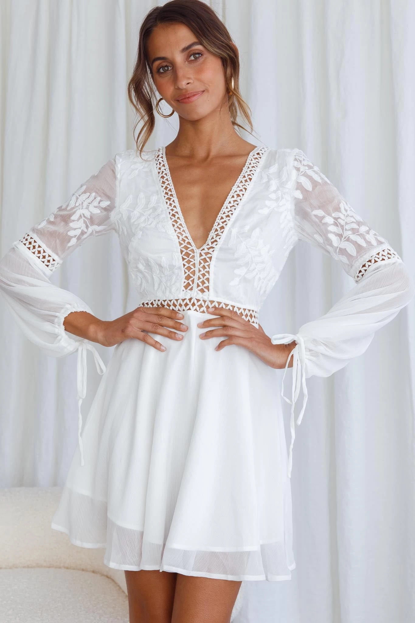 Carson Crochet Bell Sleeve Dress White - Image 12