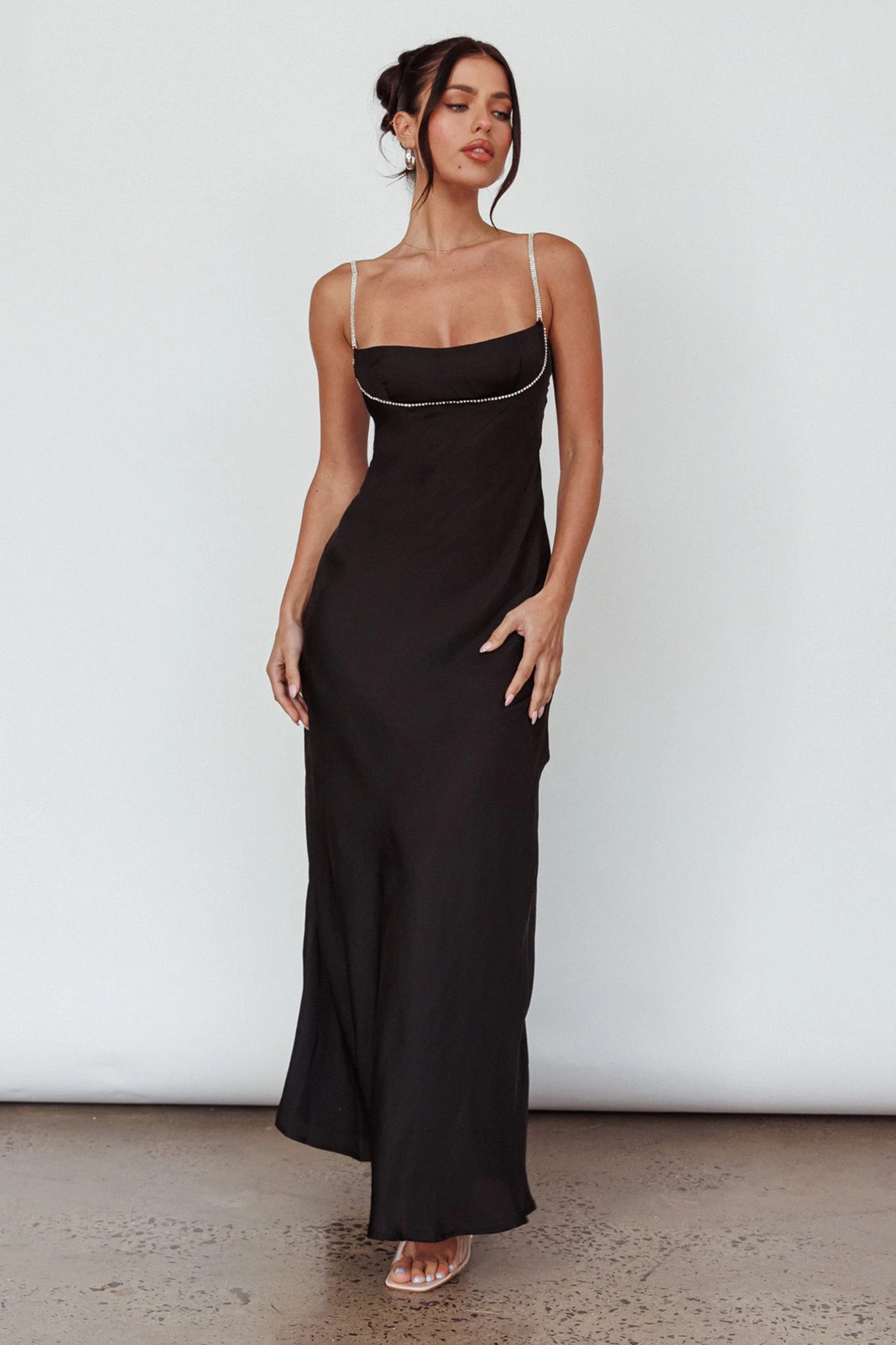 Linka Diamante Strap Maxi Dress Black - Image 6