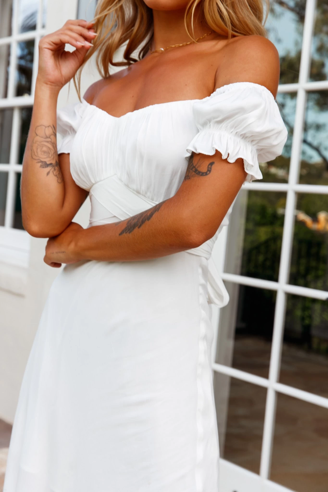 Linka Off-Shoulder Tie Back Midi Dress White - Image 4