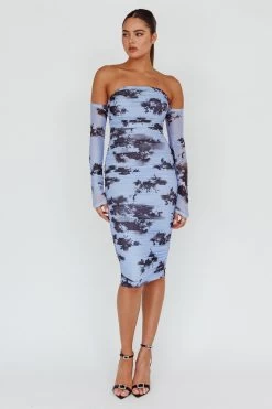 Cece Off-Shoulder Midi Dress Floral Blue
