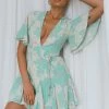 Estelle Angel Sleeve Dress Floral Aqua