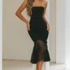 Zoey Lace Overlay Flounce Hem Midi Dress Black