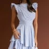 Nellie Lace Bust High Neck Dress Blue