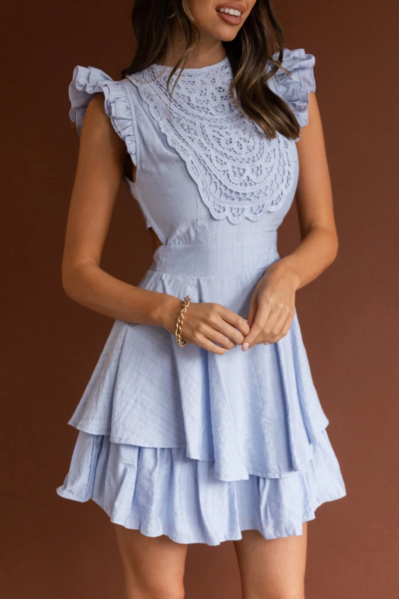 Nellie Lace Bust High Neck Dress Blue - Image 4