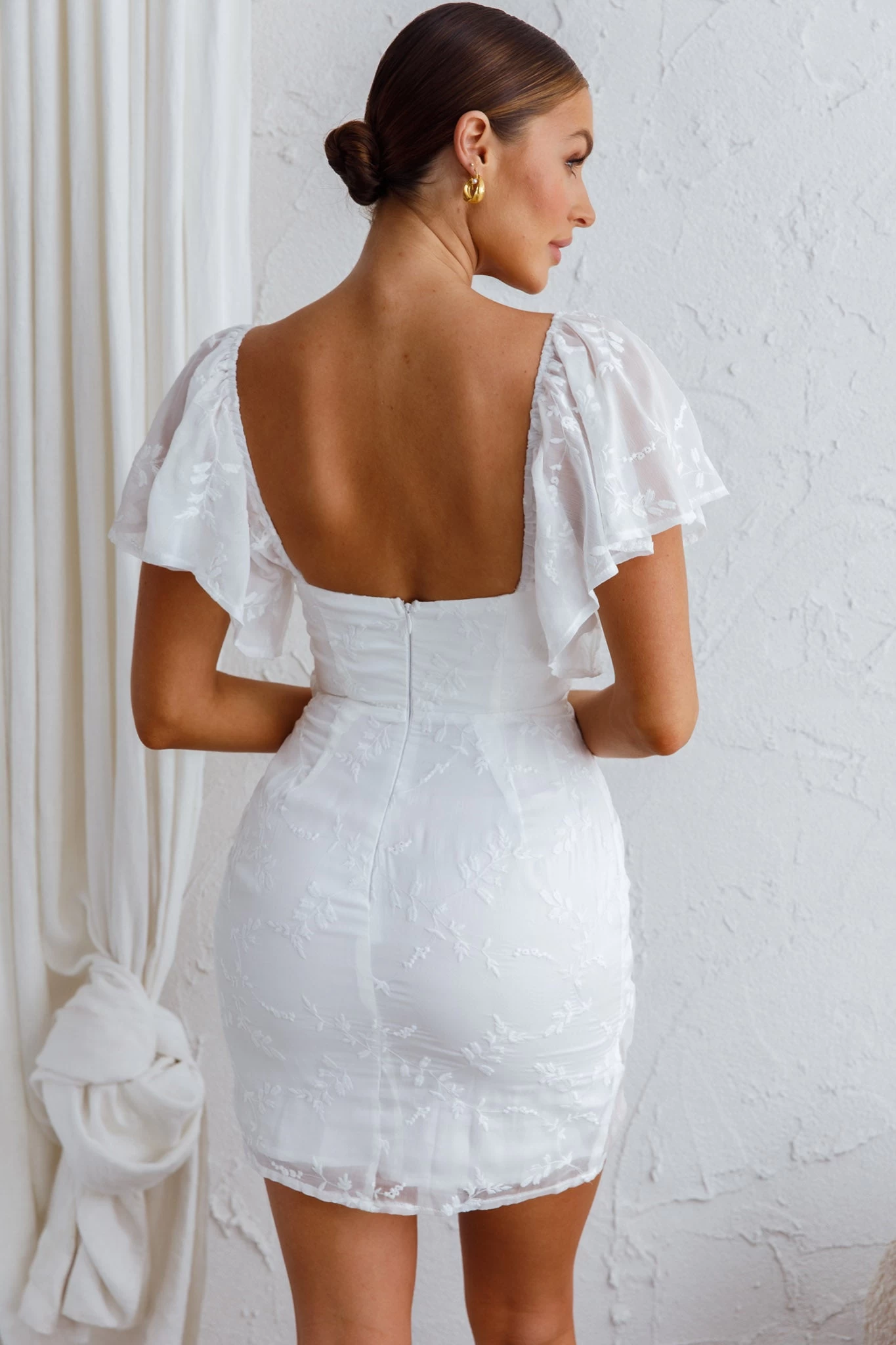 Aphrodite Molded Bust Angel Sleeve Wrap Dress Embroidered White - Image 2