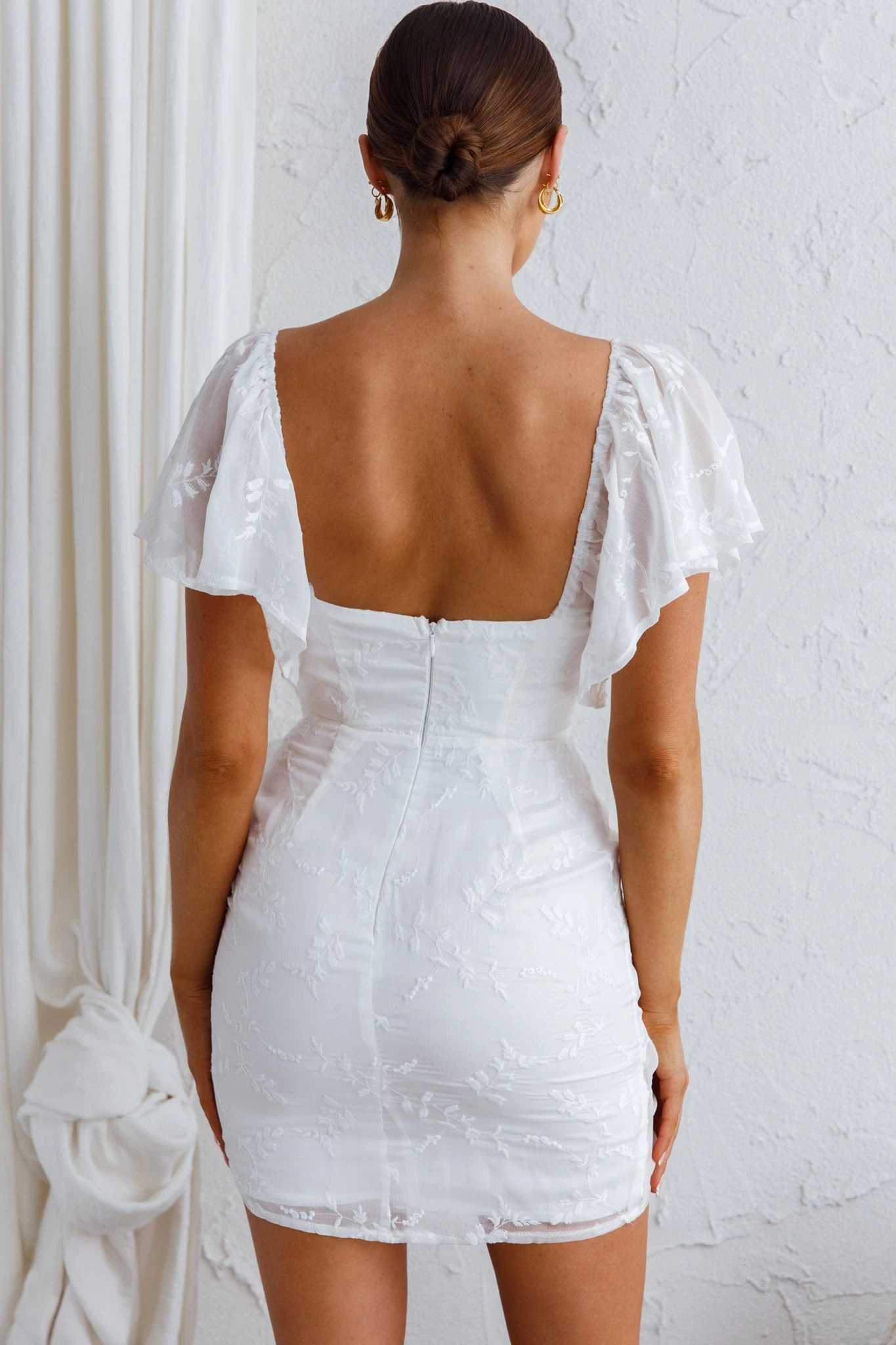 Aphrodite Molded Bust Angel Sleeve Wrap Dress Embroidered White - Image 7