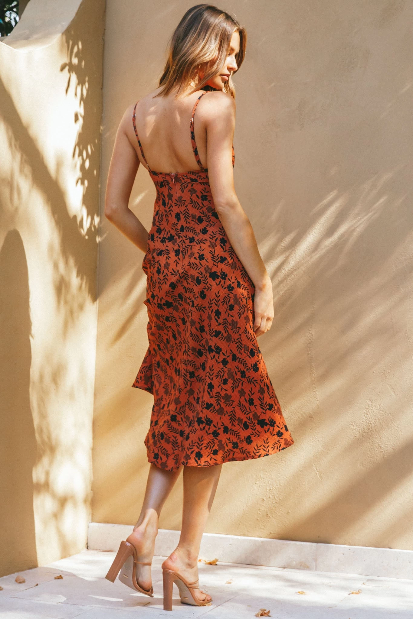 Melancholy Resin Buckle Midi Dress Floral Print Orange - Image 2